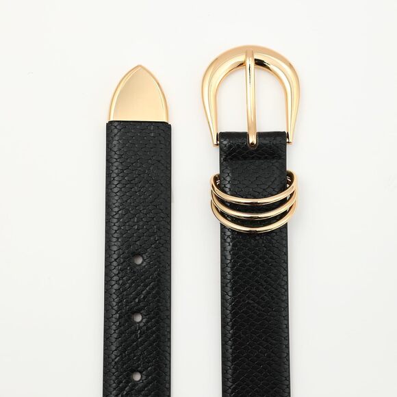 4475 Black Belt For Women Fashion Textured Leather With Metal Rings main image 4